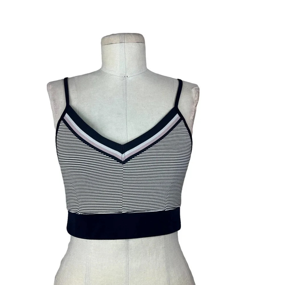 Nylora Navy‎ Blue Striped Sports Bra Cropped Tank Top Size Small